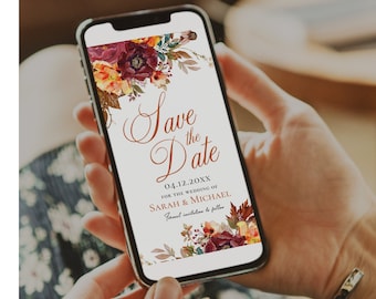 AMBER Fall in Love Save the Date Evite, Smartphone Electronic Invitation,  Digital Template, instant download, digital download, template