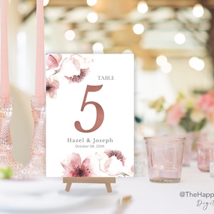 Cherry Blossom themedTable Number Signs, editable digital instant download,  template 5x7  4x6 portrait, wedding CB