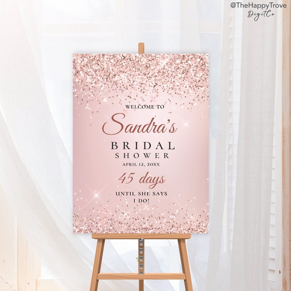 ROSA Rose Gold Glitter Bridal Shower Poster, editable digital instant download,  template A1 A2 24"x36" 18"x24", wedding, bridal shower
