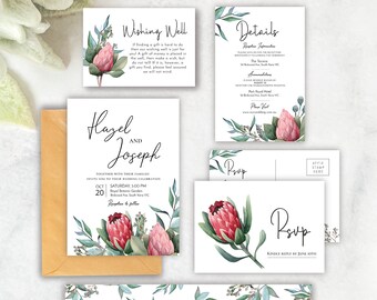 Protea Printable Wedding Invitation Set, editable instant download, digital download, template P1