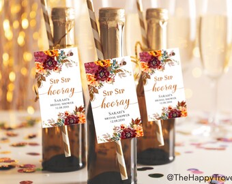 AMBER Fall in Love Sip Sip Hooray tag, 2" x 3.5",  Bridal shower favour, editable instant download, digital download, template, tag