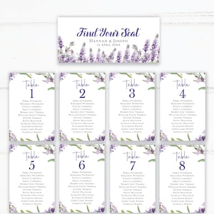 Set di tabelle dei posti a sedere alla lavanda, Trova il tuo posto, download immediato digitale modificabile, modello 4x6, 5x7, matrimonio PU1