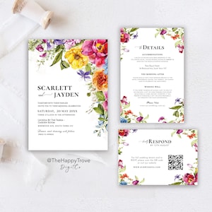 Maximalist Colorful Floral Wedding Invitation Set: Vibrant Garden Design (Digital Download) ELINA image 1