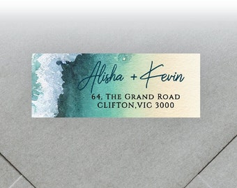 GENY Beach themed return address label, waves, sea foam, ocean, aqua, turquoise, teal, beach shore, coastal, cyan, digital download