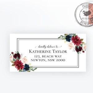 Burgundy address label, editable digital instant download, template, wedding R1