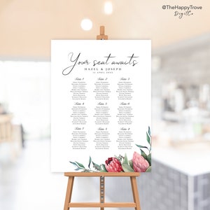 Protea Seating Chart Sign, poster bewerkbare digitale instant download, sjabloon A1 A2 24 "x 36" 18" x 24" P1