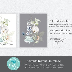 Hamptons Style Dusty Blue Floral Wall Art Set of 3, editable digital instant download, template 8x10 5x7 portrait image 3