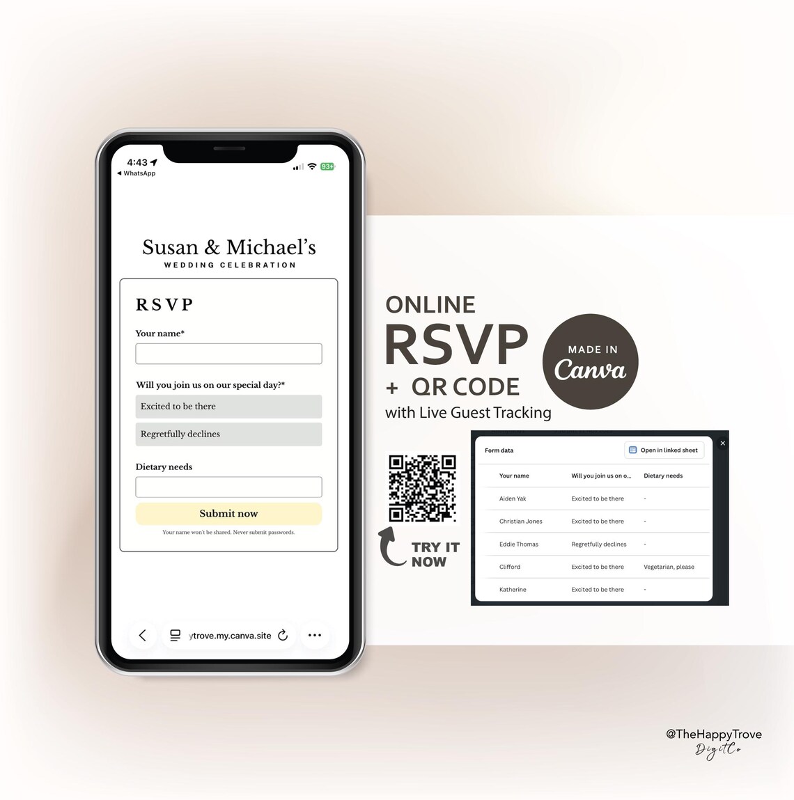 Online RSVP Page With QR Code – Wedding Digital RSVP Template Canva - Etsy