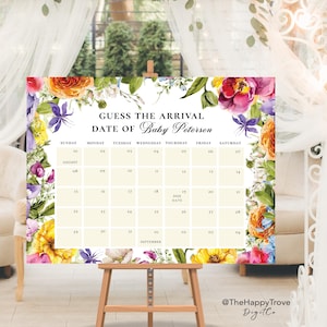 ELINA Maximalist Bunt Errate das Ankunftsdatum Zeichen, lebendige, mutige, helle, wilde Blumen, sommerliche Poster Vorlage