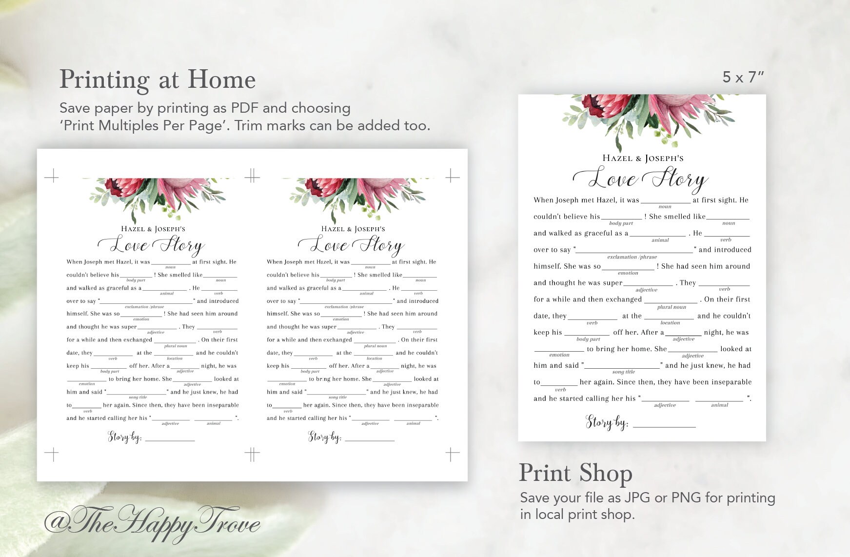 Protea Bridal Shower Game Love Story Mad Libs Editable Etsy Australia