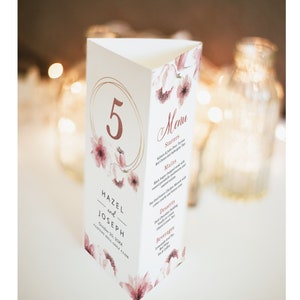 Cherry Blossom Tri-Fold Menu Stand, table number sign, wedding program, editable digital instant download, template CB