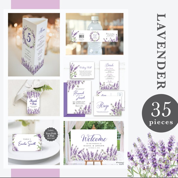 Lavender Wedding Invitation Bundle Template, Wedding Invitation Suite, Wedding Template Bundle, Wedding Invitation PU1