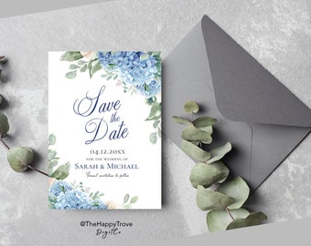SINI Blue Hydrangea Save The Date, dusty blue, editable instant download, digital download, template