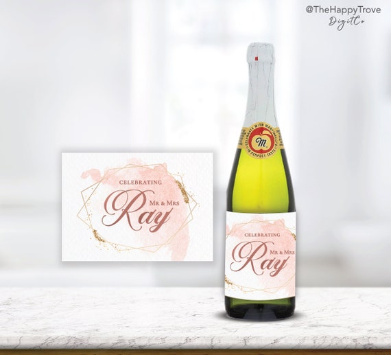 Blush and Gold Sparkling Cider and Champagne Labels Mr & Mrs Etsy