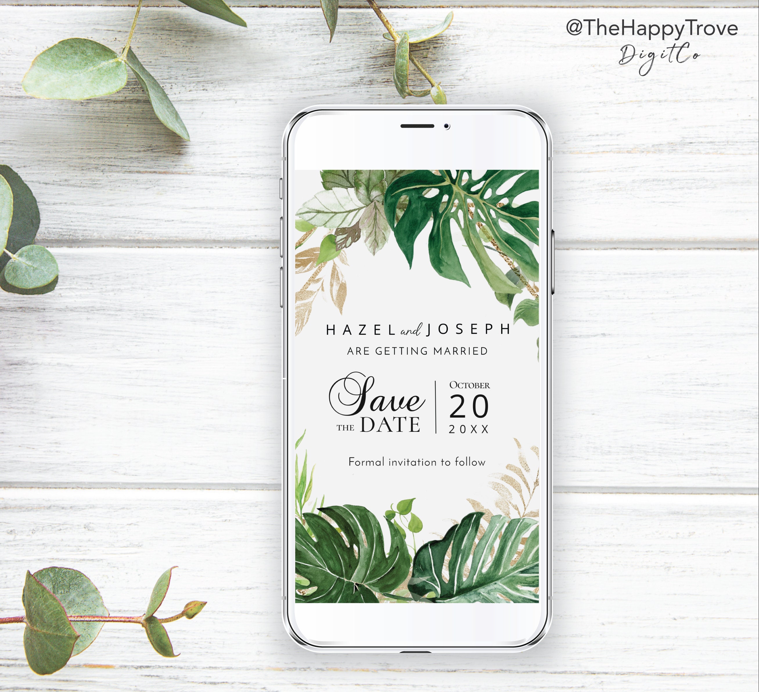 Tropical & Gold Save the Date Evite Smartphone Electronic - Etsy