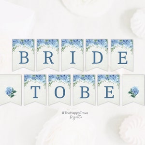SINI Blue Hydrangea Bridal Shower Bunting, dusty blue, Banner, editable digital instant download,  template
