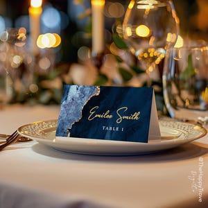 Navy Blau & Gold Hochzeit Tischkarten (Digital Download) NOVA