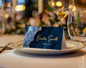 Tarjetas de lugar para bodas en azul marino y dorado (descarga digital) NOVA