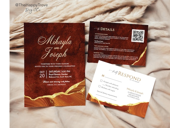 Maroon, Burnt Orange & Gold Wedding Invitation Set: Moody Autumn Design  (printable Template) ALANI - Etsy Israel