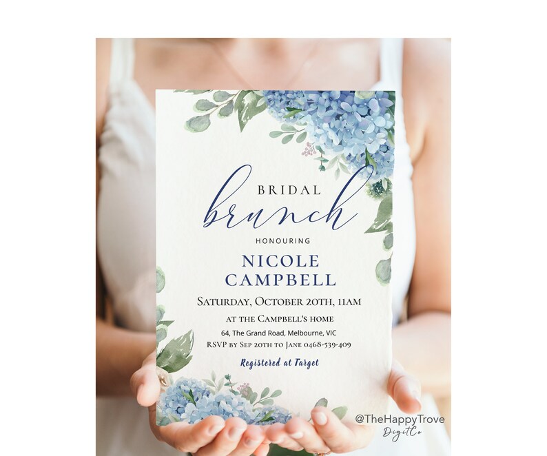 SINI Blue Hydrangea Bridal Shower Invitation, dusty blue, editable instant download, digital download, template, electronic invite image 2