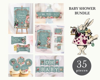 ALICE in Wonderland Whimsical themed Baby Shower Bundle, Baby Shower Set, editable instant download, digital download, template