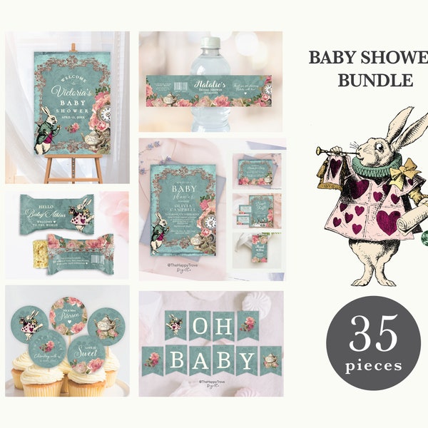 ALICE in Wonderland Whimsical themed Baby Shower Bundle, Baby Shower Set, editable instant download, digital download, template