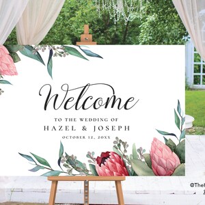 Protea themed Welcome Sign, poster editable digital instant download,  template A1 A2 24"x36" 18"x24" P1