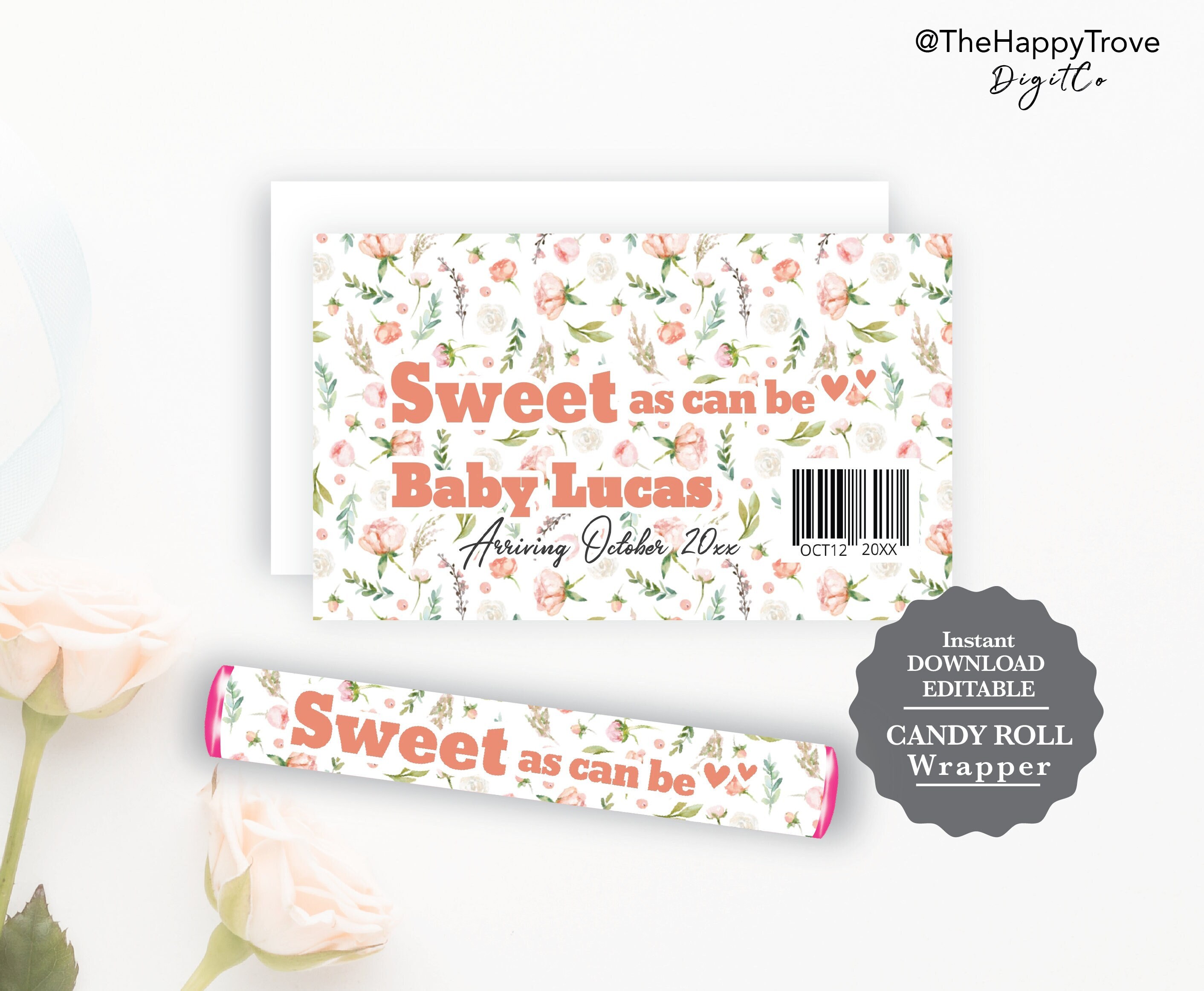 Blush Rose Baby Shower Candy Wrapper Template (digital Download) B1 - Etsy