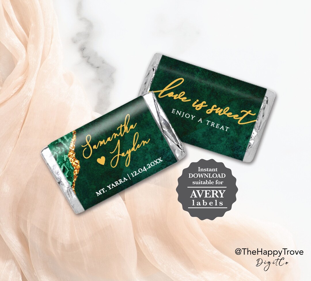 VERDA Emerald Green & Gold Mini Chocolate Bar Wrapper, Digital