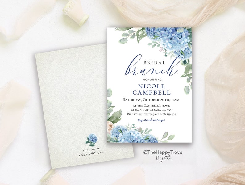 SINI Blue Hydrangea Bridal Shower Invitation, dusty blue, editable instant download, digital download, template, electronic invite image 1