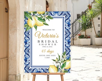 Mediterranean Lemon Bridal Shower Poster: Blue Tiles Editable Template (Digital Download) L2