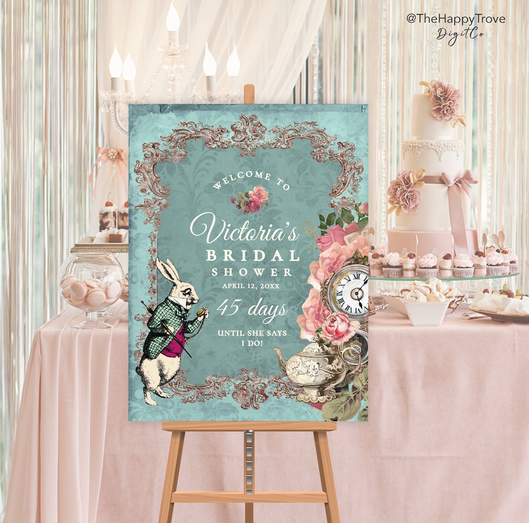 Alice in Wonderland Bridal Shower Poster: Whimsical Floral Design (Digital Download)