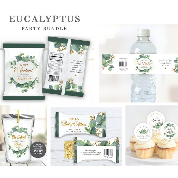 Eucalyptus baby shower party bundle, editable digital instant download, template G3