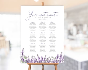 Lavender Seating Chart Sign, poster editable digital instant download,  template A1 A2 24"x36" 18"x24" PU1