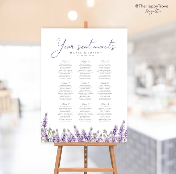 Lavender Seating Chart Sign: Editable Wedding Template (Digital Download) PU1
