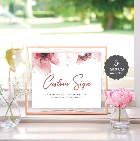 Cherry Blossom Custom Sign Template: Wedding, Bridal Shower