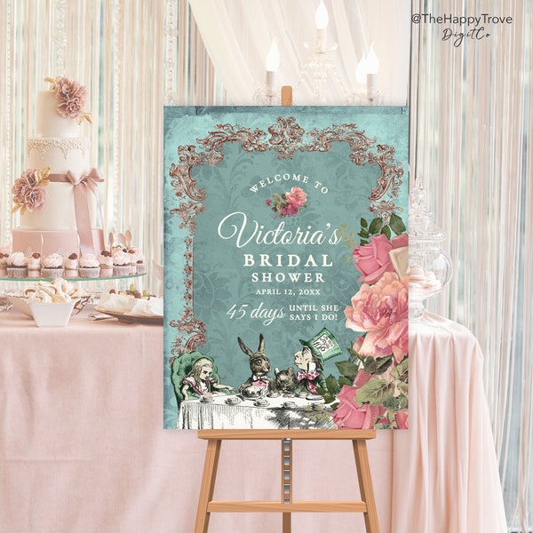 ALICE in Wonderland Whimsical themed Bridal Shower Poster 2, digital download, template A1 A2 24"x36" 18"x24", wedding, bridal shower