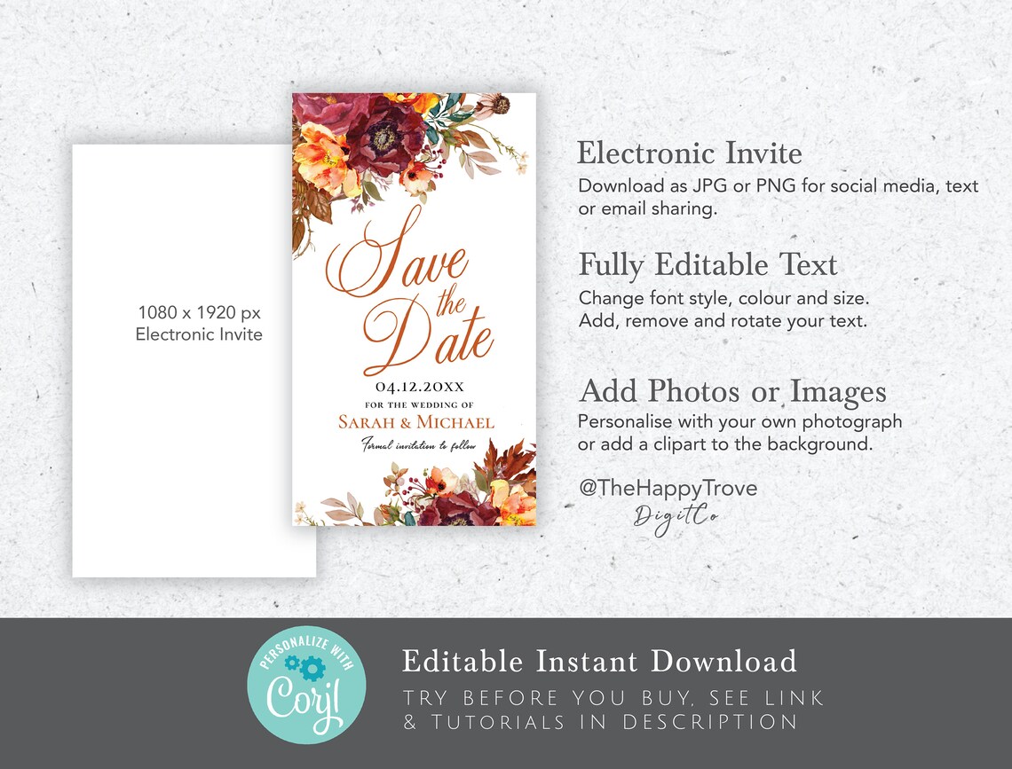 Rustic Fall Save the Date: Amber Autumn Evite (digital Download) - Etsy