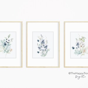 Hamptons Style Dusty Blue Floral Wall Art Set of 3, editable digital instant download, template 8x10 5x7 portrait image 5