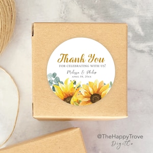 Sunflower themed thank you round Sticker, Round Sunflower Thank You Sticker, Floral DIY Digital Design, Printable Thank You Label SU1 SU2