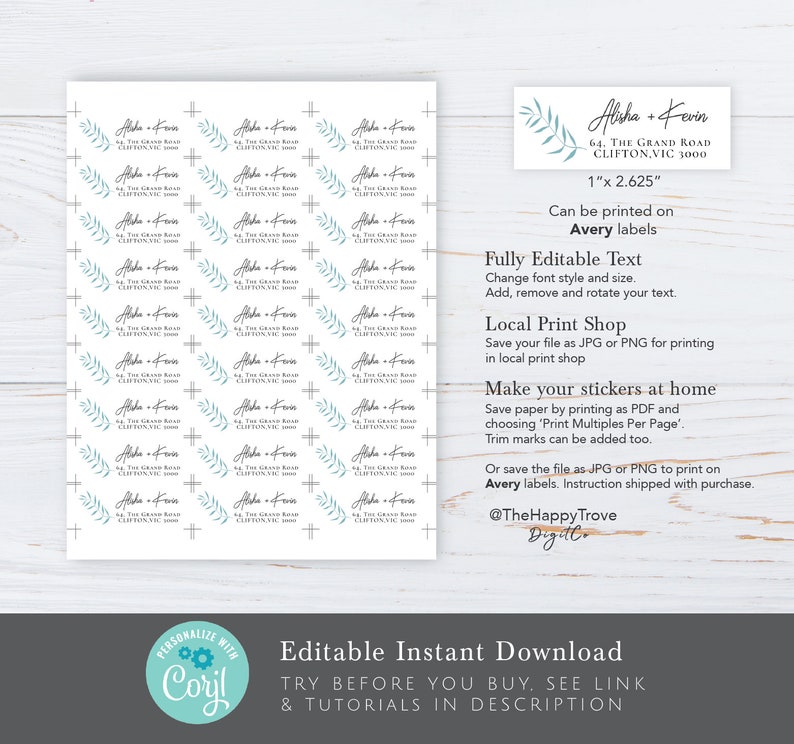 Labels Beach themed return address label wedding C1 C2 editable digital