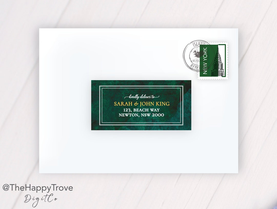 VERDA Emerald Green & Gold Address Label, Editable Digital Instant  Download, Template, Wedding - Etsy UK