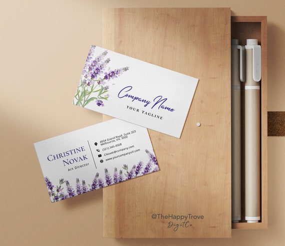 Lavender Floral Business Cards - 250 Double-Sided Cards, 2x3.5 Inches, 80# Matte Cover Stock