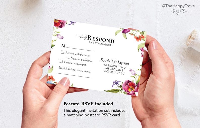 Maximalist Colorful Floral Wedding Invitation Set: Vibrant Garden Design (Digital Download) ELINA image 3