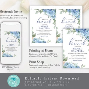 SINI Blue Hydrangea Bridal Shower Invitation, dusty blue, editable instant download, digital download, template, electronic invite image 3
