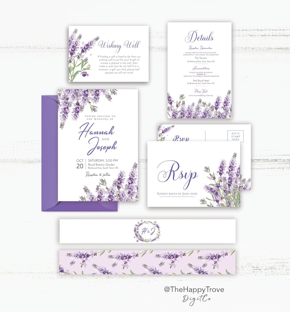 Lavender Printable Wedding Invitation Set, editable instant download, digital download, template PU1