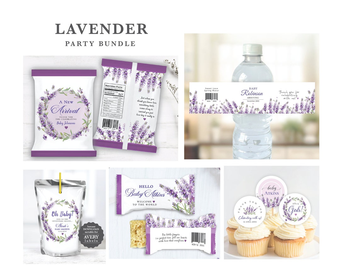 Lavender Baby Shower Party Bundle, Editable Digital Instant Download ...
