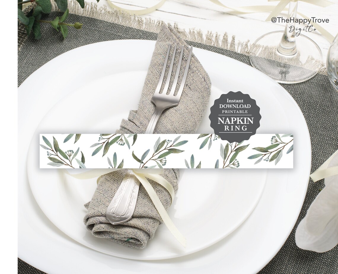 Greenery Napkin Band Napkin Ring Belly Band Editable Etsy