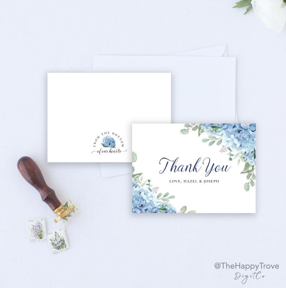 Blue Hydrangea Thank You Cards: Editable Template (digital Download ...