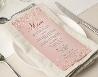 Rose Gold Glitter Wedding Menu Template (Digital Download) ROSA